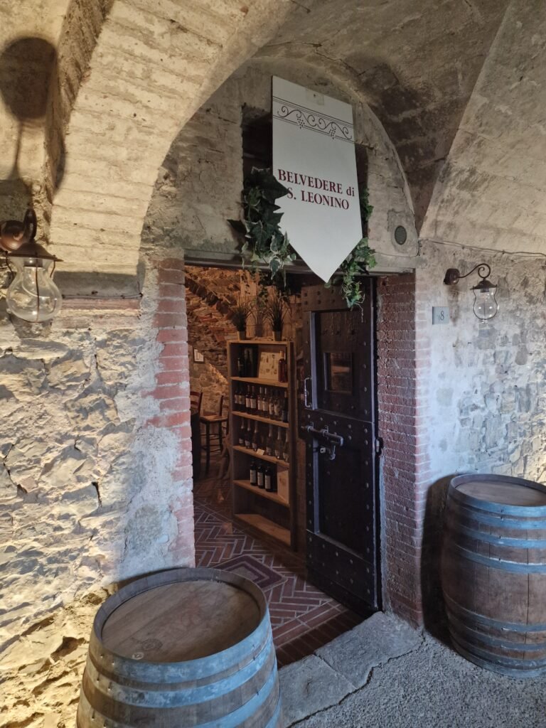 Ingang van Belvedere di San Leonino wijnkelder